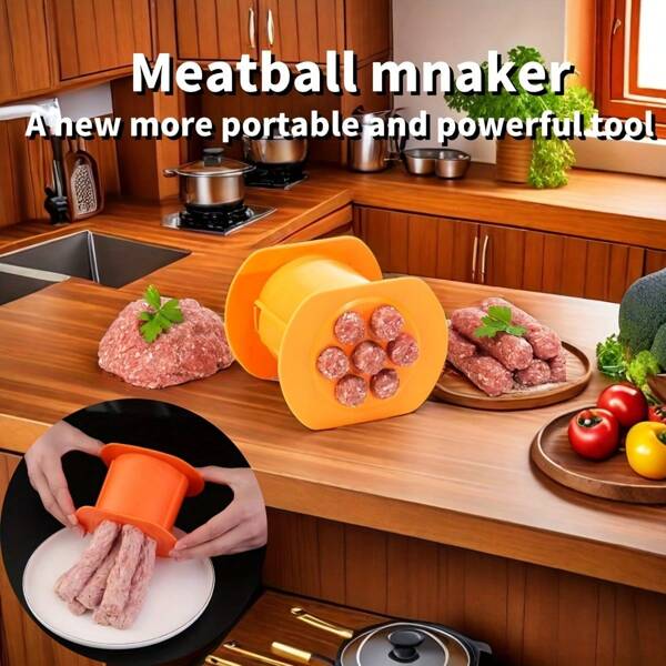 1pc Easy-Press 7-Hole - Manual Meat Sausage & Hot Dog Filler, Meatball Making Mold Durable Plastic Kitchen Tool For Home And Restaurant Use Barbecues, Parties, Family Meals, Portable, Lightweight