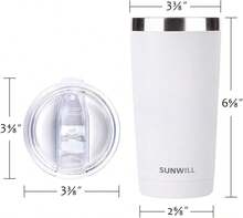 Travel Coffee Tumbler 20 Oz, Insulated Mug With Lid, Stainless Steel Cup For Hot And Cold Drinks, Powder Coated White - 白色 - 查看 5