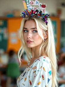 1pc Back To School Colorful Bling Hair Band,Pencil Apple Decoration Headband,Fashion Hair Accessories For Kids Toddlers Students Party Gifts - Multicolor - View 2