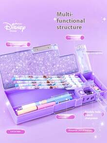 Disney 液体闪光文具盒，艾尔莎学生多功能塑料自动铅笔盒，双层铅笔袋，返校季 - A - 查看 6