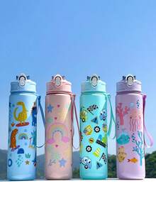 Bình nước trẻ em, Khủng long, Cầu vồng, 1 Bình nước thể thao dễ thương có họa tiết động vật hoạt hình - 800 ml, Cốc có ống hút, Có quai xách, Chống rò rỉ, Chống sốc, Di động - Thích hợp cho du lịch, Hoạt động ngoài trời, Học sinh, Mẫu giáo và Thực tế cho Trường học - Nhiều màu - Xem 1