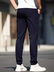Men's Solid Color Pockets Casual Commute Tapered Pants - Royal Blue - View 3