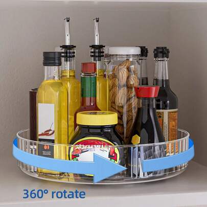 360°   回転トレイレイジースーザン冷蔵庫オーガナイザーターンテーブル収納トレイクリア食品収納オーガナイザースパイスラックキッチンオーガナイザー