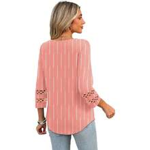 XIEERDUO 3/4 Length Sleeve Womens Tops Dressy Casual Blouses For Women 2025  V Neck T Shirts Summer Clothes - Z 粉紅色條紋 - 查看 5