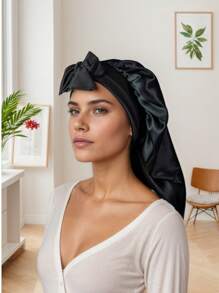 1pc Women's Pink Elastic Drawstring Long Satin Silk Hair Bonnet, Curly Hair Wrap, Suitable For Long Hair, Braids, Dreadlocks, Curly Hair, Satin Silk Hair Bonnet, Satin Bow Hair Bonnet