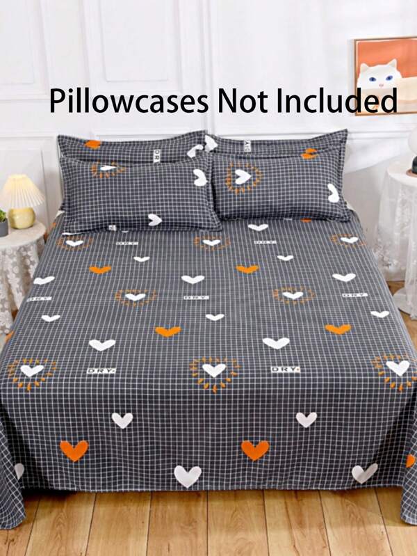 1pc Soft & Comfortable Bed Sheet, Bed Protector, Valentine's Gift Bed Sheet, Cartoon Love Geometric Bed Sheet, Heart Pattern Bedding Set, Home Decor, For Twin, Queen, King Size Bed, Mother's Day Bedding Gift, Machine Washable