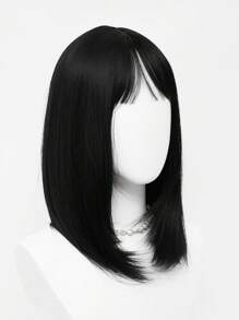XYUNMI Sweet Black Long Straight Hair With Bangs 16 Inch Lightweight Breathable Women's Heat Resistant Synthetic Wig Suitable For Daily Wear Party Role Playing Photoshoot Beautiful Natural Lively Cute Short Hair