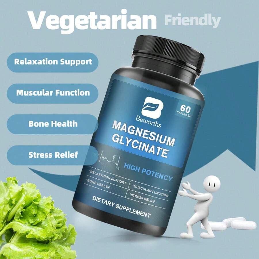 B BEWORTHS BEWORTHS Magnesium Glycinate 350mg With Full Chelated Magnesium & 5mg Piperine - Dietary Supplement For Muscle, Heart, Nerve & Bone Support - 60 Easy-To-Swallow Capsules - 60 cái - Xem 1