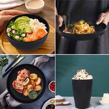 Juego de vajilla reutilizable de paja de trigo de 52 piezas, apto para microondas y lavavajillas, libre de BPA. Hecho de paja de trigo pura. Ideal para reuniones familiares, picnics y otras ocasiones - Negro - Ver 8