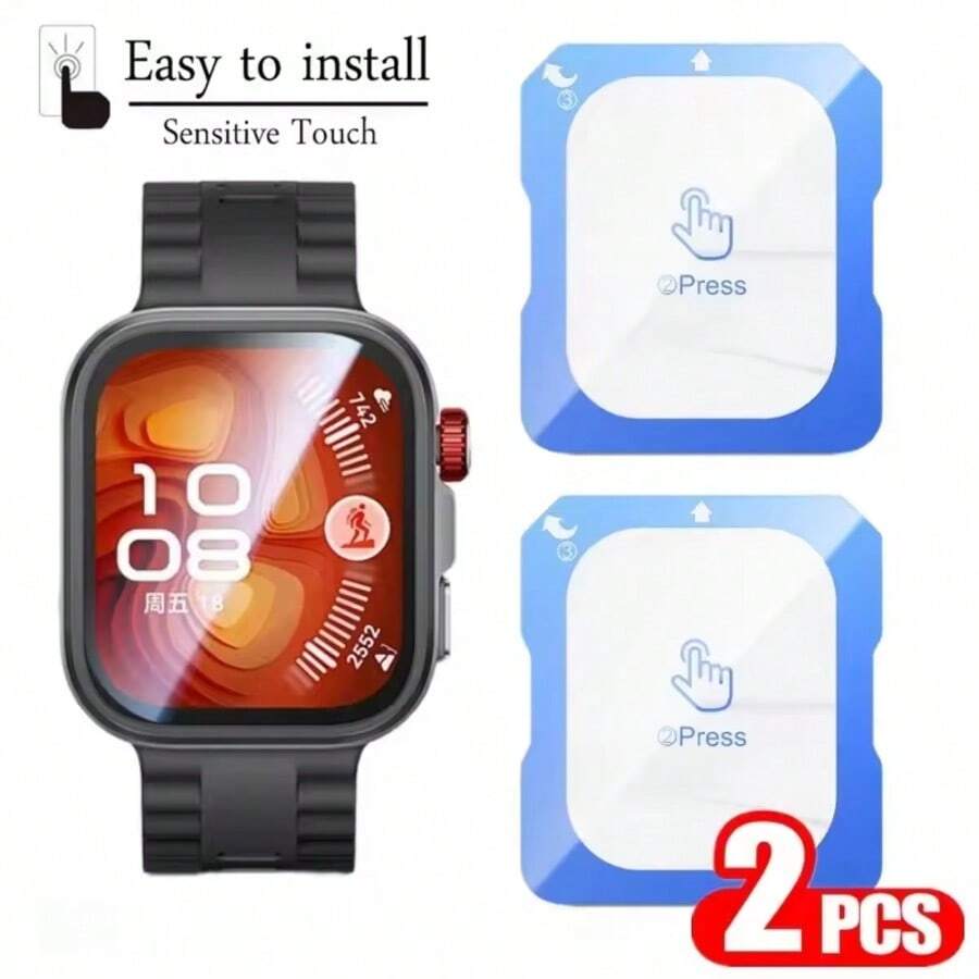 2 件 9H 钢化玻璃屏幕保护膜适用于华为 Watch Fit 4Pro，超薄防刮高清无气泡保护玻璃膜适用于华为 Watch Fit 4 Pro，使用定位工具轻松安装，兼容华为 Watch GT 5 46mm/41mm 屏幕保护必需品，适用于日常防护、办公室、家庭手表屏幕保护膜手表盖手表配件