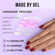 Press On Nails Red - Cat Eye Press On Nails Square For Gifts,Cherry Short Stick On Nails With Glue, Glossy Reusable Nail Tips In 15 Sizes - 30 Soft Gel Fake Nails Kit, Hot Love - 玫瑰紅 - 查看 6