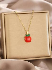 1 件甜美夏日水果系列苹果草莓樱桃香蕉西瓜吊坠不锈钢嘴唇链锁骨链项链适合男孩女孩夏季旅行学校日常佩戴时尚优雅珠宝 - 彩色 - 查看 7