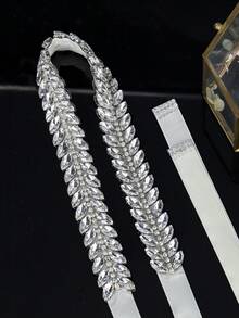 1件镶钻奢华婚纱腰带，手工女士时尚腰带，情人节配饰 - 銀色 - 查看 8