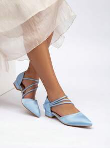 1 par de nuevos zapatos de tacón alto de punta fina de moda para el verano, zapatos con tacón bajo para adolescentes y estudiantes, bailarinas casuales para exteriores, zapatos de PUnta blanca de moda y cómodos