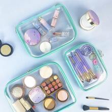 3Pcs Thick Transparent Waterproof Stationery Storage Boxes, Multi-Functional Makeup Pouch, Suitable For Desk Top Brushes, Cosmetics, Toys, Toiletries, Medicines Storage And Portable,For School Supplies,Back To School