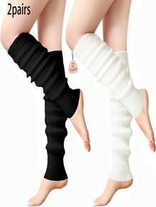 2pairs Buauty Leg Warmers For Women 80s 90s Outfit Fashion Neon Ribbed Leg Socks Fashion Y2k Neon Accessories Sports Yoga - Multicolor - View 4