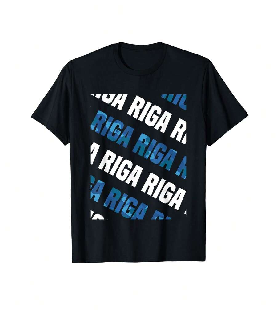 Riga Camo Pattern Blue Camouflage T-Shirt Men Tshirt Gift For Fitness Lovers - 黑色 - 查看 1
