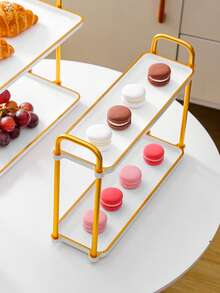 1pc Double Layer Square Tray With Handle, Modern Design, Suitable For Tea Sets, Glassware, Candies, Cookies, Pastries, Wedding, Party, Gift Giving, Birthday - White - View 9