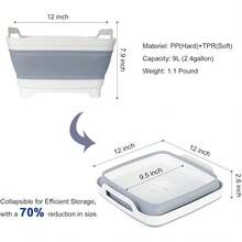 Collapsible Wash Basin With Drain Plug – 2.4 Gallon Portable Sink Tub For Baby Bottles, Dishwashing, RV & Camping | Space Saving Foldable Design | -Free /PP Material (Grey) - 灰色+綠色 - 查看 3