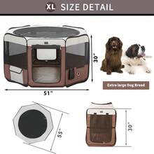 Dog Playpen 55" Portable Pet Play Pens For Medium Large Dogs, Foldable Exercise Kennel Tent Crate Indoor/Outdoor Travel Camping, Removable Top/Bottom (55"X55"X30"), 8 - Rust Brown - View 6