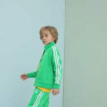 Adidas Kids' Spring/Autumn Three-Stripe Stand Collar Zip-Up Jacket For Boys - Green - View 4