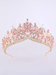1pc Elegant Sparkling Teardrop Rhinestone Alloy Bridal Crown, Suitable For Women's Party & Birthday Wear