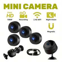 [2 piezas Cámara WiFi Mini HD] 2 piezas/3 piezas/4 piezas Cámara Mini HD, Cámara de seguridad WiFi 1080P con visión nocturna, batería recargable, fácil instalación, control de aplicación, detección de movimiento, cámara de vigilancia para niños pequeños, mascotas, oficina, visualización remota con aplicación móvil iOS/Android