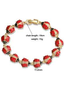 1pc Ladybug & Flower Decor Chain Bracelet, Multi-Color Cubic Zirconia Copper Alloy, Cute Nature Style, Couples Accessory For Casual Wear, Party - Multicolor - View 10