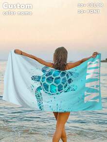Toalha de praia personalizada com estampa de tartaruga marinha azul - Design de praia, superabsorvente e de secagem rápida, perfeita para praia, piscina, camping e viagens, essencial para praia | Tema tartaruga marinha | Toalha de poliéster, acessório de praia, adequada para todos os feriados - Multicolorido - Ver 11
