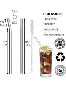 8pcs Reusable Glass Straws Set With 2 Straw Cleaners - Straight & Bent Heat-Resistant Straws For Smoothies, Boba, Cocktails, Iced Coffee - Home Kitchen, Party Supplies, Restaurant Drinkware ( + Case)