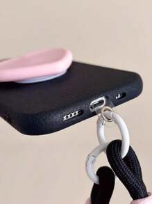 1 pieza Soporte/Soporte de teléfono de silicona con forma de corazón rosa y negro apto para 13/14 Pro Max/15, Funda de teléfono con cordón, Protector de teléfono estilo gótico oscuro de chica