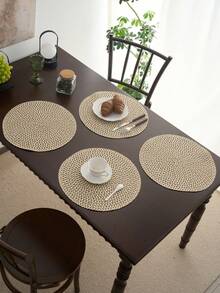 1 Stück runde Platzmatte im Boho-Stil, braune Linie gewebt mit kleinem Ausschnittsdesign, rutschfeste Untersetzer für Küchentische, geeignet für Feiertage, Geburtstage, Hochzeitsessen, Heimdekoration