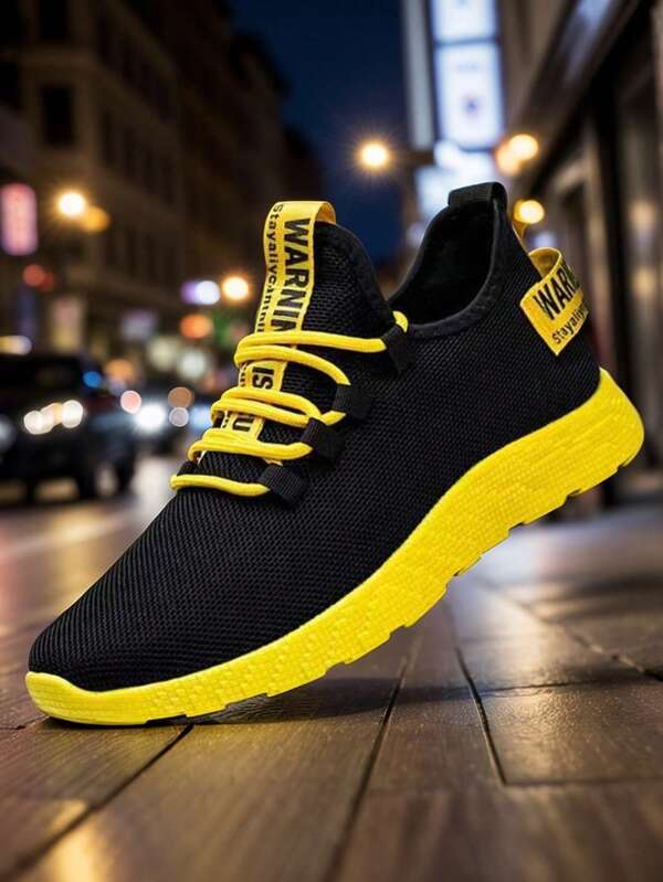 1 Pair Men's Breathable Sports Casual Shoes, Fashionable Running Shoes With Random/Asymmetrical Pattern On Upper, Heel, Side Straps