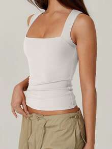 Women's Square Neck Tank Tops Sleeveless Solid Color Slim Fit Tank Tops Summer Shirts - White - View 2