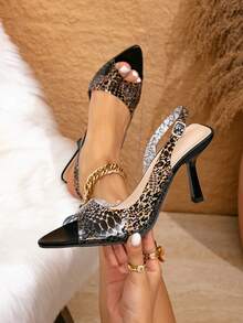 女士时尚性感尖头细高跟鞋黑色踝带高跟鞋，优雅迷人正装鞋