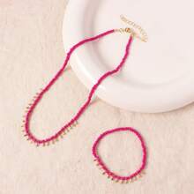 1 pièce Collier + 1 pièce Bracelet Set, Collier pendentif goutte d'eau doré bohème et bracelet, tenue casual pour femmes