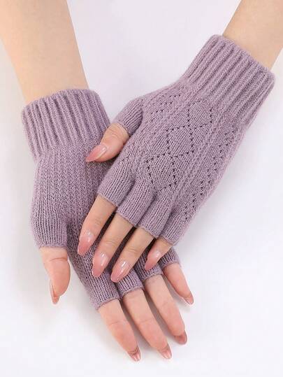 1 Pair Women's Autumn/Winter Knitted Knitted Gloves With Thermal Lining, Outdoor Warm Fingerless Gloves, Fashionable And Versatile Arm Sleeves