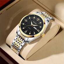 BIDEN BIDEN Men's Fashionable Business Watch, High-Quality Luxury Waterproof Luminous Pointer Calendar Week, Men's Steel Strap Quartz Watch, With Gift Box, Suitable For Daily Business And Leisure Wear