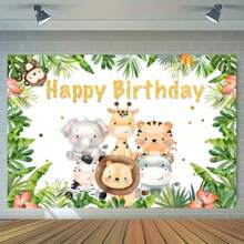 1pc Jungle Animal Birthday Party Background Jungle Animal Birthday Background Hunting Animal Theme Happy Birthday Party Decoration Jungle Hunting Rainforest Palm Leaf Birthday Party Banner