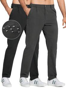 2 Piece Set Men's Golf Dress Pants 31" Lightweight Straight Fit Stretch Casual Work Pants Quick Dry Breathable Waterproof With 5 Pockets - 黑色-深灰色 - 查看 1