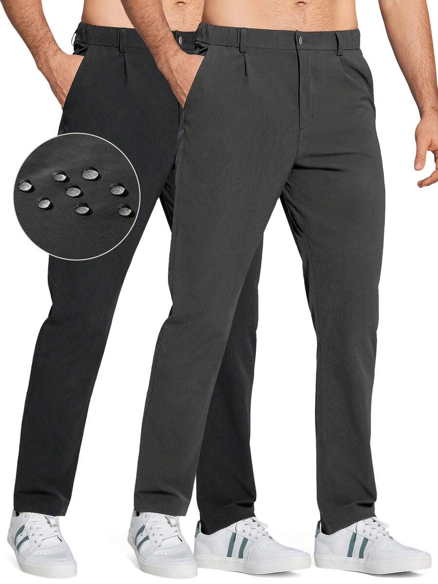2 Piece Set Men's Golf Dress Pants 31" Lightweight Straight Fit Stretch Casual Work Pants Quick Dry Breathable Waterproof With 5 Pockets - 黑色-深灰色 - 查看 1
