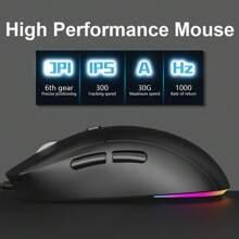 Souris de jeu filaire avec boutons programmables, souris optique avec éclairage LED, convient aux ordinateurs portables/de bureau/souris avec uniquement des connexions filaires