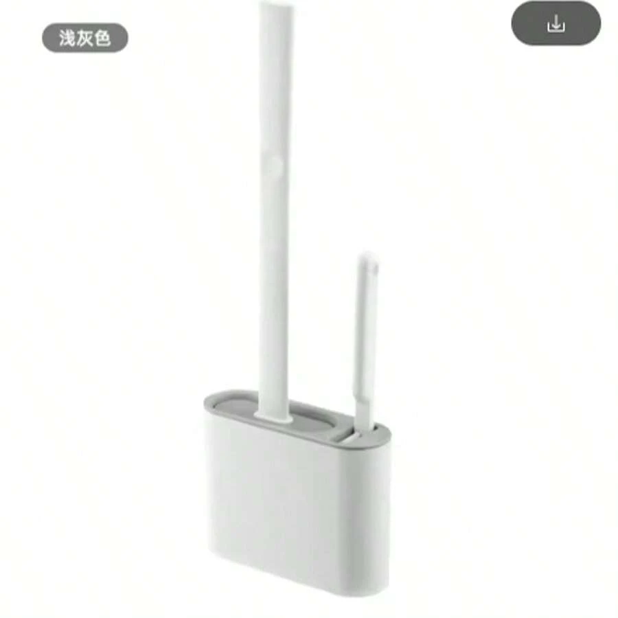 Silicone Toilet Brush Cleaning Brush Flat Head Flexible Wall Mounted Toilet Bowl Cleaner Brush Holder Set For WC Bathroom - 淺灰色 - 查看 1