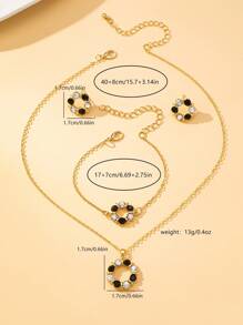 4 Pieces/Set Of Women's Colorful Diamond Jewelry Set, Fashionable And Personalized Temperament, Hollowed Out Circular Pendant Necklace, Earrings, Bracelet