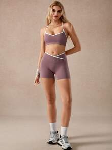 NcmRyu Women's Sexy Solid Color Workout Fitness Sports Outdoor Suit Set - Purple - View 10