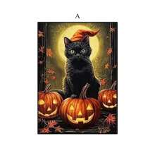 (帆布海报可选框架) 1 件哥特式魔法黑猫海报万圣节墙艺术帆布装饰海报家居房间，适用于家居装饰墙面装饰