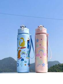 Bình nước trẻ em, Khủng long, Cầu vồng, 1 Bình nước thể thao dễ thương có họa tiết động vật hoạt hình - 800 ml, Cốc có ống hút, Có quai xách, Chống rò rỉ, Chống sốc, Di động - Thích hợp cho du lịch, Hoạt động ngoài trời, Học sinh, Mẫu giáo và Thực tế cho Trường học - Nhiều màu - Xem 2