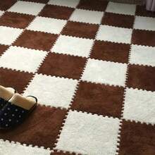 24 块毛绒拼布地毯，蓬松床边地毯，拼图泡沫地垫，方形飘窗垫，美观的房间装饰，适用于客厅、卧室、榻榻米、游戏室，11.81*11.81 英寸，可水洗可修剪，四季皆宜