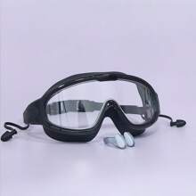 Adult Large Frame Waterproof Anti-Fog Swimming Goggles With Built-In Earplug, Nose Clip, Clear Vision Swimming Eyewear Accessories, Beach Essentials, Beach Accessories, Pool Float
