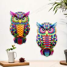 2pcs Colorful Acrylic Owl Wall Decor, Modern Art Acrylic Decorations Suitable For Home, Garden And Patio - No Power Needed, Outdoor Wall Art | Vibrant Wall Art | Owl Home Decor